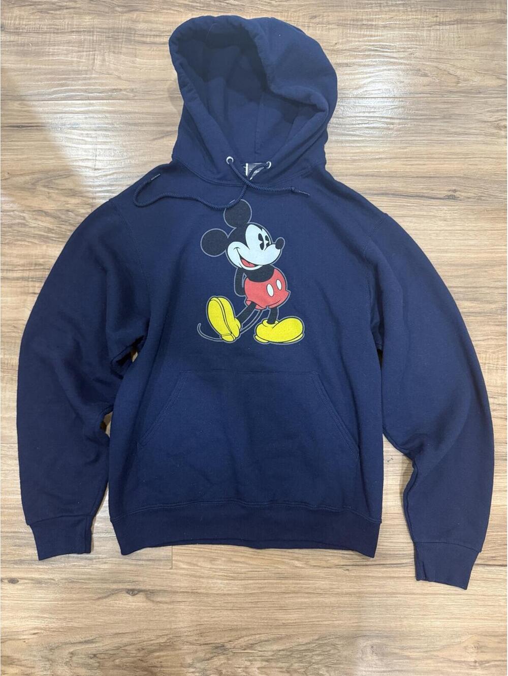 Disney Mickey Mouse Hoodie Navy Blue Pullover Sweatshirt Size Small Graphic